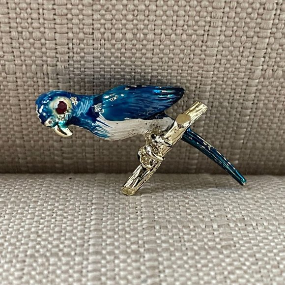 Vintage Pin Blue Bird on Gold Tone Tree Branch Bird Brooch Vintage Jewelry - Picture 2 of 13